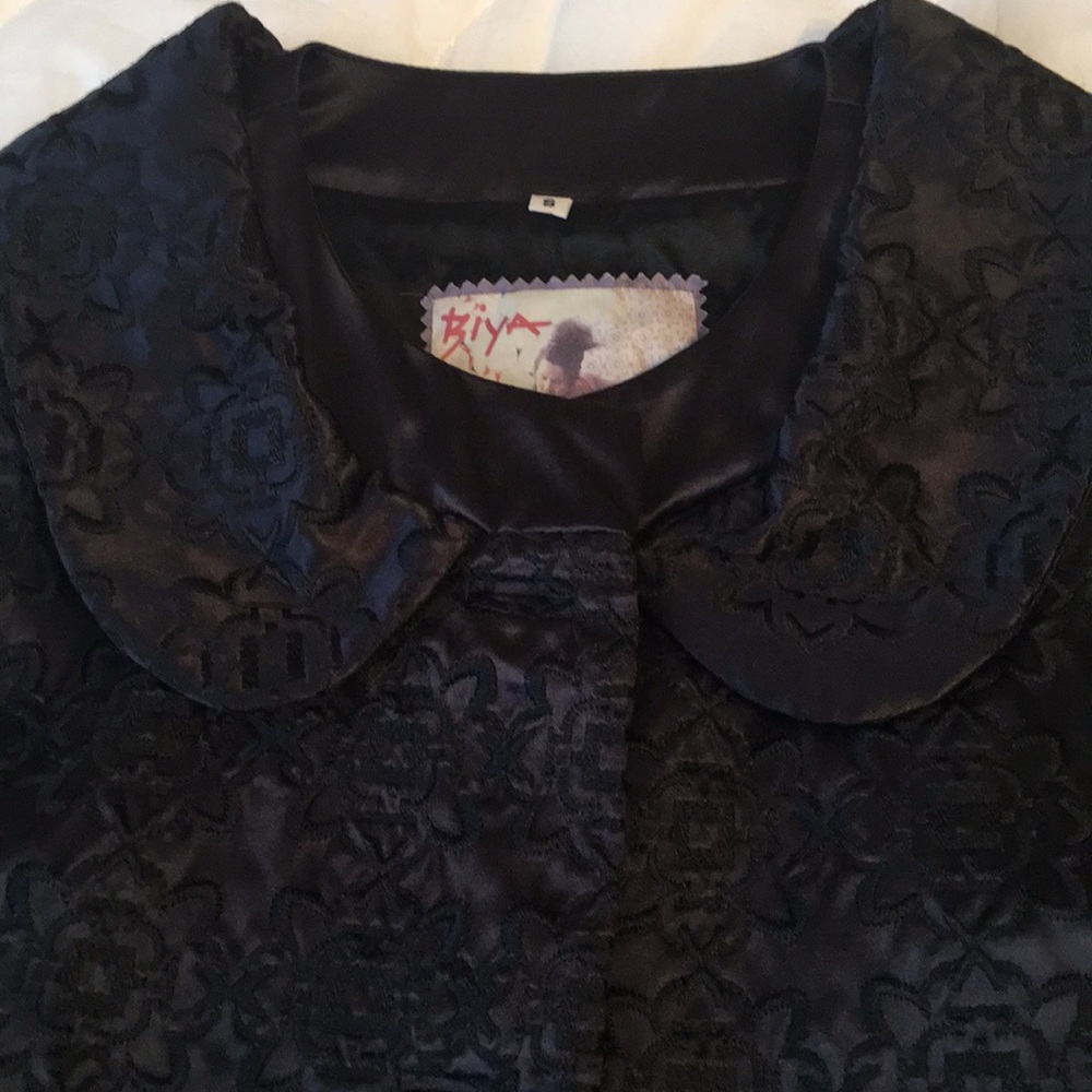 Black vintage inspired silk brocade coat.